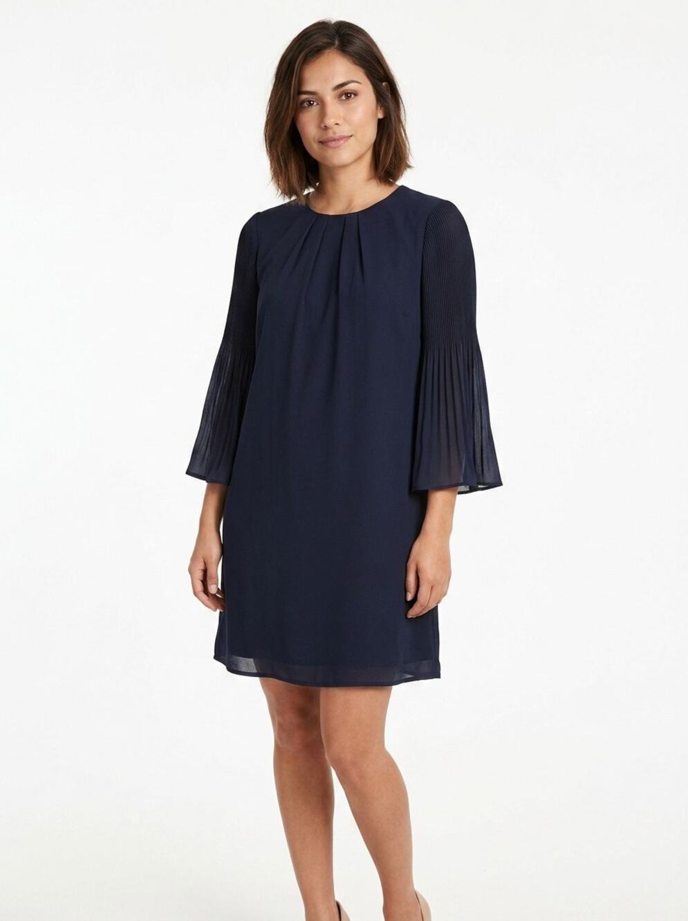H&M Navy Mini Pleated Chiffon Lined Dress Women Size 4